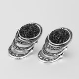 Hot 2017 Fashion Black Broken Stone Accessories Earring For Women Bohemia Plated Silver Jewelry Engagement Earrings