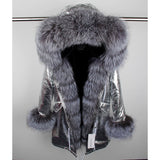 MaoMaoKong natural real fox fur Jacke coat Real Fox Fur Collar Cuff Hooded Coat Short Parka Long Camouflage winter jacket