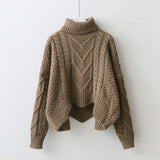 loose collar sweater female short bat sleeves wind rough woolen coat thickening