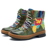 Socofy Bohemian Ankle Boots Women Shoes Genuine Leather Flower Vintage Zip Boots Winter Shoes Woman Casual Spring Autumn Botas