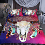 BeddingOutlet Skull Feathers Bedding Set Tribal Duvet Cover Indian Bohemian Floral Print Bedclothes Double Multi Colors 3-Piece