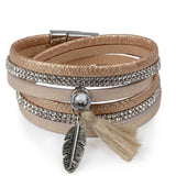 12Styles Multilayer Leather Tassel Bracelet Bohemian Feather Tree Charms Magnetic Velvet Bracelet Boho Women Men Jewelry