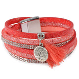 12Styles Multilayer Leather Tassel Bracelet Bohemian Feather Tree Charms Magnetic Velvet Bracelet Boho Women Men Jewelry