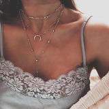 17KM Bohemian Long Pendant Necklaces For Women Vintage Gold Color Beads Moon Choker Multi layer Necklace Statement Jewelry 2018