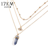 17KM Vintage Opal Stone Chokers Necklaces Fashion Multi Layer Crystal Eye Pendant Necklace Statement Bohemian Jewelry for Women