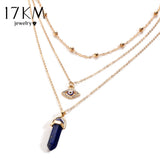 17KM Vintage Opal Stone Chokers Necklaces Fashion Multi Layer Crystal Eye Pendant Necklace Statement Bohemian Jewelry for Women