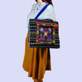 2-inside layer Vintage Hmong linen Bohemian hobo tote bag embroidery handbags large shopping shoulder bags travel bags 540