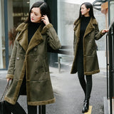 2017 Winter Women Faux Lambs Wool Coat Female Medium Long Thick Warm Shearling Coats Faux Suede Leather Jackets Army Green H034