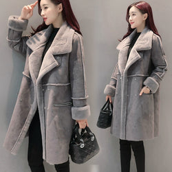 2017 Winter Women Faux Lambs Wool Outerwear Female Long Thick Shearling Coats Double Breasted Faux Suede Leather Jackets H161