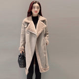 2017 Winter Women Faux Lambs Wool Outerwear Female Long Thick Warm Shearling Coats Zipper Faux Suede Leather Jackets H162