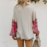 2018 Boho Casual Office Lady Women Tops Loose Cardigan Lantern Sleeve Color Block Patchwork Girls Travel White Female Sweaters