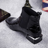 2018 Chic Women Boots Shiny PU Leather Autumn Winter Shoes Woman Spuare Toe Block Heels Peluche Ankle Boots Female Botas Mujer