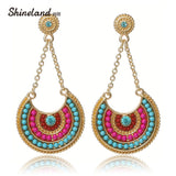 2018 Ethnic Jewelry Bohemia Multicolor Resin Beads  Long  Pendant Vintage Statement Dangle  Earrings For Women Lady Gifts