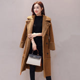 2018 Winter Woman Shearling Coats Faux Suede Leather Jackets Outerwear Female Double Breasted Long Faux Lambs Wool Coat W1395