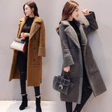 2018 Winter Woman Shearling Coats Faux Suede Leather Jackets Outerwear Female Double Breasted Long Faux Lambs Wool Coat W1395