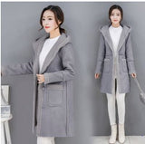 2018 Winter Women Faux Lambs Wool Patchwork Coat Female Medium Long Thick Warm Shearling Coats Hooded Faux Suede Leather Jackets