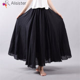 2018 Women Linen Cotton Long Skirts Summer Elastic Waist Solid Pleated Maxi Skirt Mori Girl Boho Vintage Beach Skirt Faldas Saia