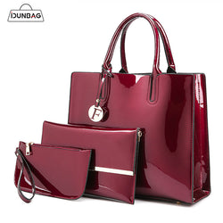 3 Sets High Quality Patent Leather Women Handbags Luxury Brands Tote Bag+Ladies Shoulder Messenger crossbody bag+Clutch Feminina