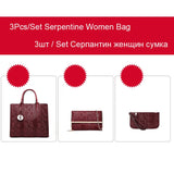 3Pcs Snake Serpentine Women Handbags Set High Quality Pu Leather Shoulder Tote Bag+Chain Female Messenger Bags+Mini Clutch Purse