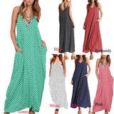 5XL Plus Size Summer Dress 2017 Women Polka Dot Print V Neck Sleeveless Sundress Loose Maxi Long Beach Bohemian Vintage Dress