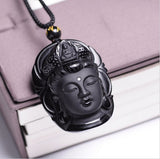 Crystal Obsidian Buddha Head Pendant