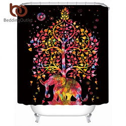 BeddingOutlet Elephant Shower Curtain Bohemian Print Waterproof Exotic Bath Curtain Polyester With Hooks for Bathroom 180x180cm