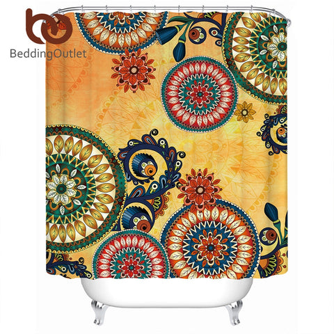 BeddingOutlet Kaleidoscope Shower Curtain Waterproof Polyester Mandala Flowers Bathroom Curtain With Hooks Bohemian 180x200