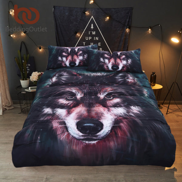 BeddingOutlet Wolf Bedding Set Painting 3D Vivid Duvet Cover With Pillowcases Twill Cool Bed Set 3pcs Twin Full Queen King