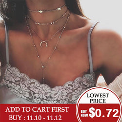 Bohemian Long Pendant Necklaces For Women Vintage Gold Color Beads Moon Choker Multi layer Necklace Statement Jewelry 2018
