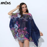Boho Batwing Sleeve Chiffon Blouse Women Casual Floral Print Loose Kimono Shirts Big Size Beach Tunic Tops Peplum Blusa Robe