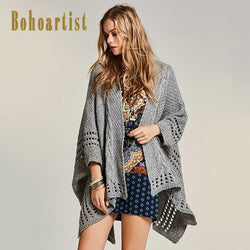 Boho Batwing Sleeve Knittwear Clothing Women Gray Elegant Knit Cape Cardigan Spring Autumn Lady Casual Loose Sweater Coat