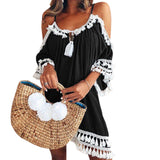 Female Spaghetti Strap Boho Dress Plus Size 5XL Summer Loose Beach Sundress Backless Short Sleeve Tassel Women Dresses GV130