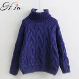 H.SA Women Turtleneck Sweaters Autumn Winter 2017 Pull Jumpers European Casual Twist Warm Sweaters Female oversized sweater Pull