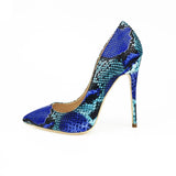 Womens Blue Snake Printed High Heels 12cm/10cm/8cm Pointed Toe Pumps