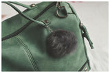 Vintage Nubuck Leather Ladies Handbags Rivet Larger Women Bags Hair Ball Shoulder Bag Motorcycle Messenger Bag Top-Handle Bag
