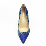 Womens Blue Snake Printed High Heels 12cm/10cm/8cm Pointed Toe Pumps