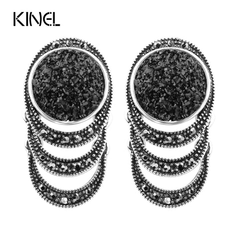 Hot 2017 Fashion Black Broken Stone Accessories Earring For Women Bohemia Plated Silver Jewelry Engagement Earrings