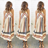 Hot Sale Brand New Women Summer Dress Plus Size O Neck Sleeveless Long Dress Boho Beach Print Stripe A Line Dresses