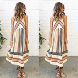 Hot Sale Brand New Women Summer Dress Plus Size O Neck Sleeveless Long Dress Boho Beach Print Stripe A Line Dresses