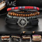 IF ME Design 4 pcs/set Bohemian Style Bead Multilayer Leather Bracelets Bangles Vintage Punk Wristband Arm Bracelet Men Pulsera