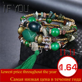 IF YOU Multilayer Bohemian Beads Charms Bracelets For Women Ethnic Tibet Colorful Imitation Natural Stone Bracelets Bangles Men