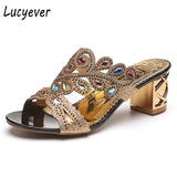 Lucyever 2018 Summer New Bohemian Women Sandals Crystal High Heel Sandalias Classic Rhinestone Women Party Shoes Flip Flops
