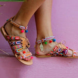 NAN JIU MOUNTAIN Plus Size 34-43 Ethnic Bohemian Summer Women Sandals Gladiator Roman Strappy Embroidered Shoes Woman Flat Shoes
