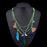 Naomy&ZP Bohemian Multi Color Feather Necklaces Beads Tassel Maxi Long Ethnic Chain Jewelry Statement Necklace For Women Collare
