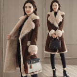 New arrival 2018 Winter Women Faux Fur Sheepskin Coat Female Long Shearling Coats Patchwork Faux Suede Leather Jackets W1508