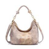 REALER brand genuine leather handbag women tassel shoulder bag female small tote bag gold python pattern leather messenger bags