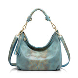 REALER brand genuine leather handbag women tassel shoulder bag female small tote bag gold python pattern leather messenger bags