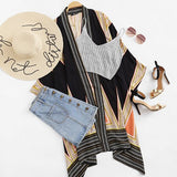 Sheinside Boho Bohemian Blouse Women Multicolor Vintage Geo Print Casual Summer Tops Fashion Loose Beach Long Sleeve Kimono