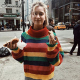 Simenual Rainbow turtleneck sweaters women winter 2018 jumpers knitted clothes fashion striped oversized pullover female sale