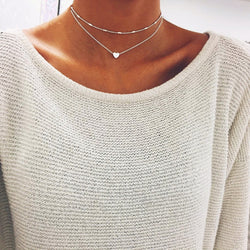 Simple Boho Gold Color Silver heart Bead Multilayer Necklace Chockers For Women Bijou Necklaces Pendants Stratification Chokers